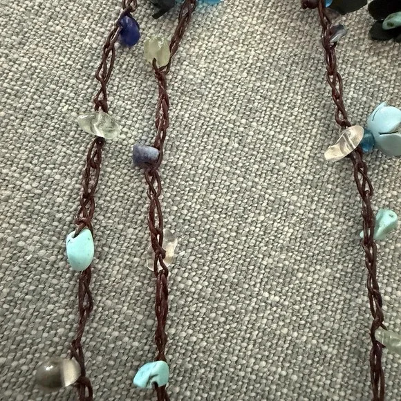 Boho Chic Turquoise Daisy Floral Mix Stone Genuine Leather Lariat Wrap Necklace - Picture 4 of 7